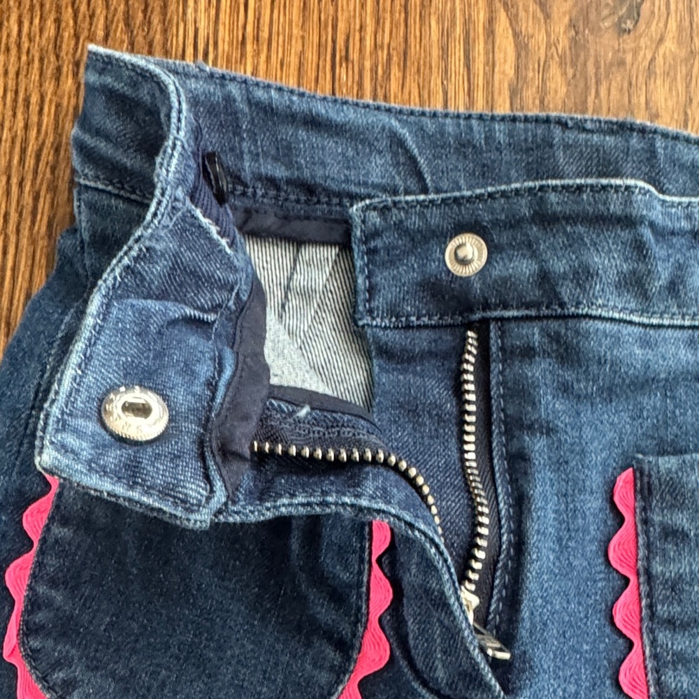 Jacadi Paris Blue Jeans with Pink Trim Ruffle Pocket Detail - Picture 13 of 15